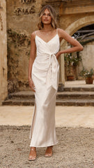 Yasmeen Tie Front Maxi Dress - Champagne