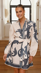Lucia Long Sleeve Mini Dress - Cream Zayna
