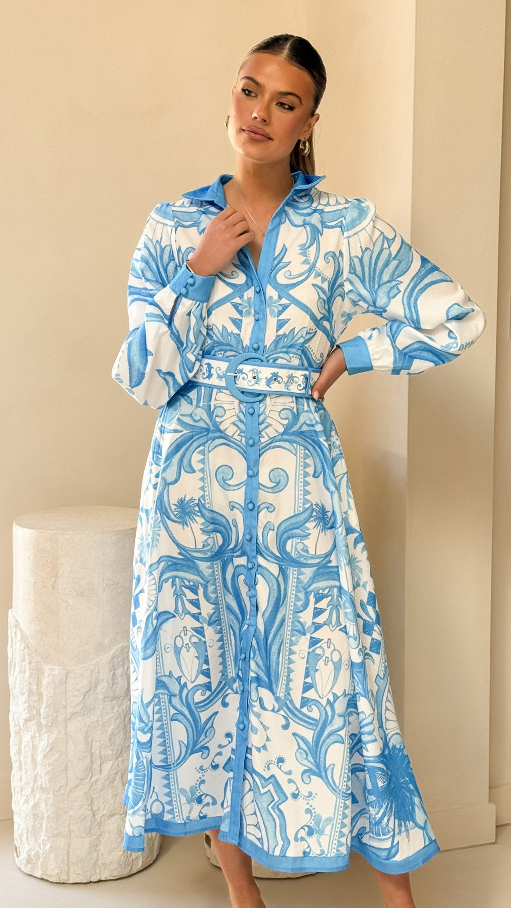 Madeline Long Sleeve Midi Dress - Portofino Azure