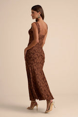 Celeste Brown Floral Burnout Bustier Maxi Dress