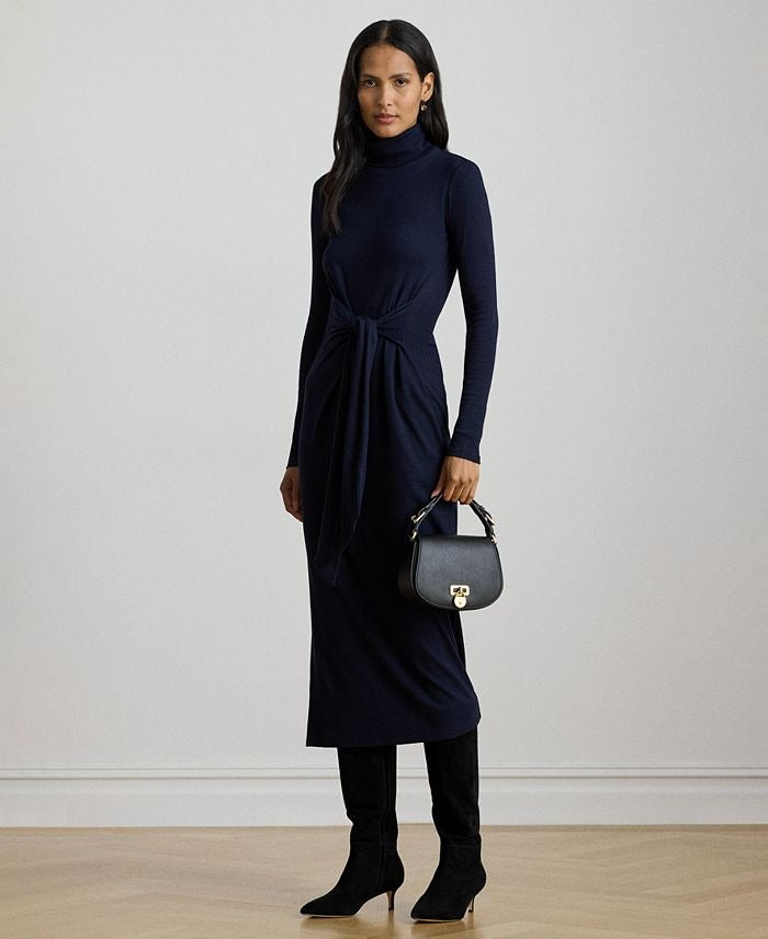 Lauren Ralph Lauren Women's Tie-Front Turtle Neck Dress